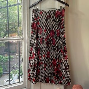 Pleated Floral / Herringbone Midi Skirt